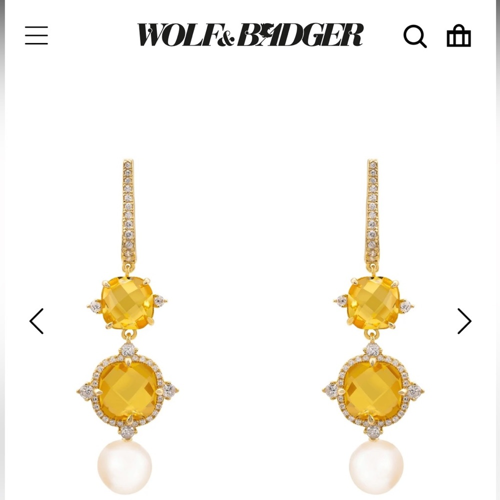 Wolf & Badger Marguerite Pearl & Citrine Earrings Gold Latelita